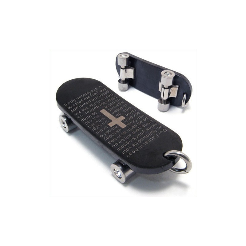 Pánský Přívěsek S Křížem A Náhrdelníkem Ve Tvaru Skateboardu Z Čistého Titanu