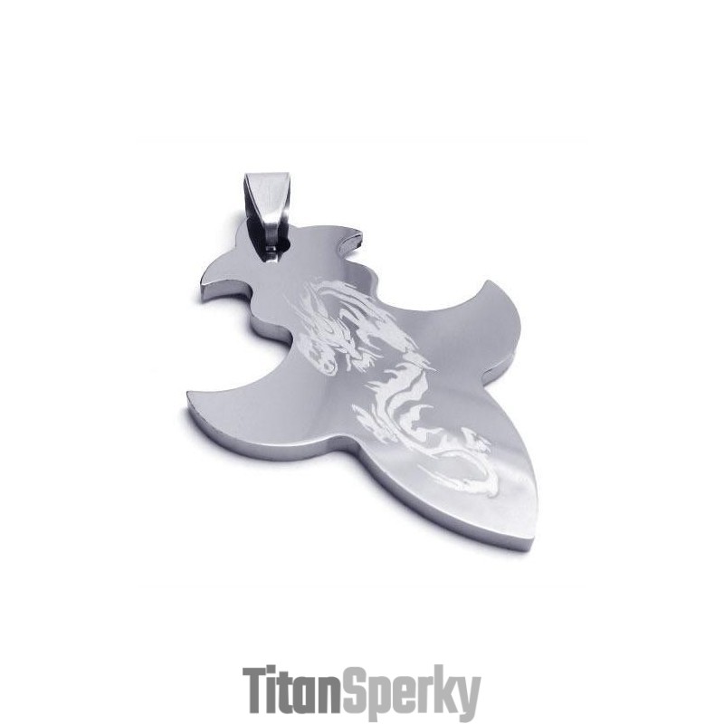 Pánský Náhrdelník S Přívěskem A Křížem Z Wolframové Oceli S Drakem (Nový)