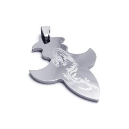 Pánský Náhrdelník S Přívěskem A Křížem Z Wolframové Oceli S Drakem (Nový)