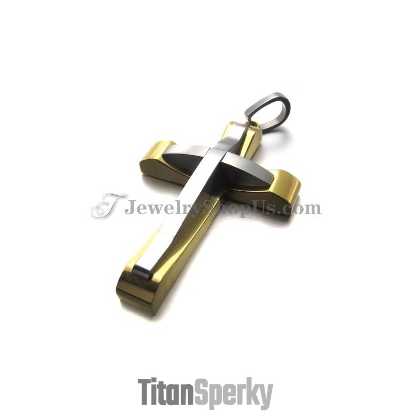 Elegantní Titanový Zlatý Přívěsek S Křížkem Elegantní Titanový Zlatý Přívěsek S Křížkem