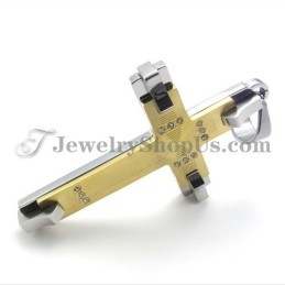 Nádherný Zlatý Titanový Přívěsek S Křížkem A Kamínky