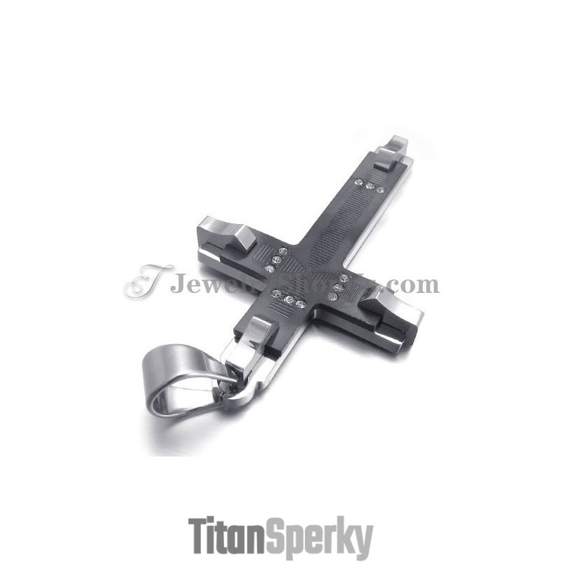 Nádherný Černý Titanový Přívěsek S Křížkem A Kamínky
