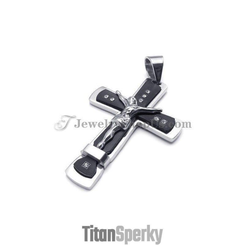 Klasický Ježíšův Kříž - Černý Titanový Přívěsek