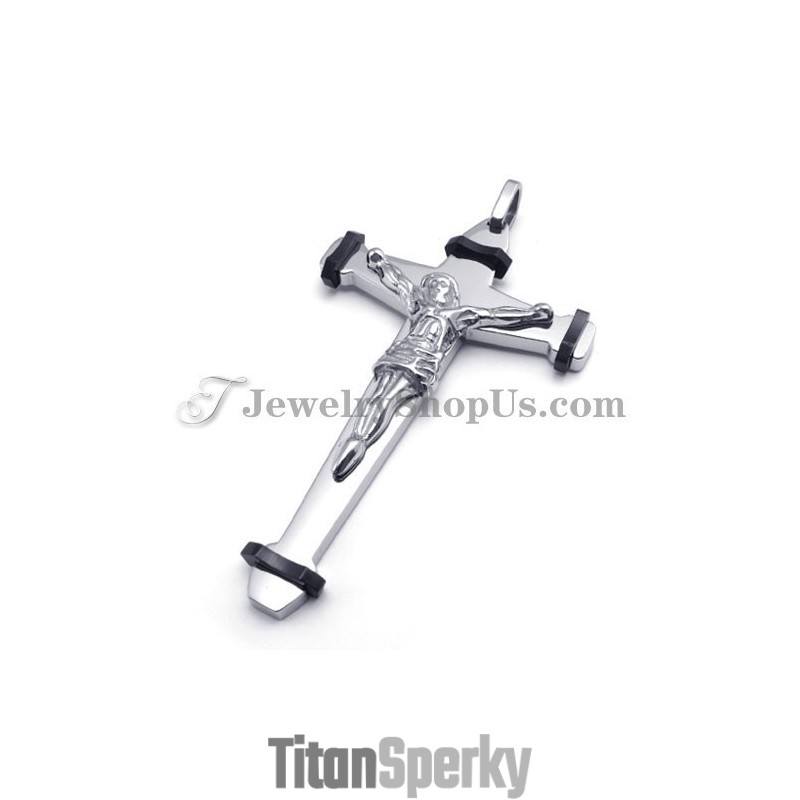 Elegantní Černý Titanový Přívěsek S Křížkem Ježíš