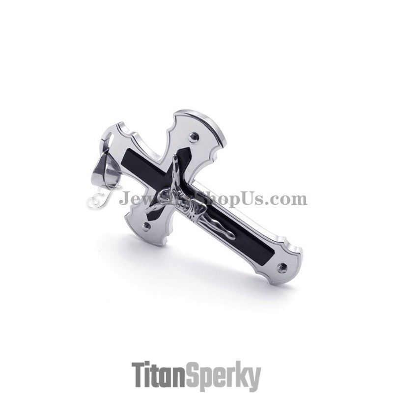 Klasický Černý Titanový Přívěsek S Křížkem Ježíš