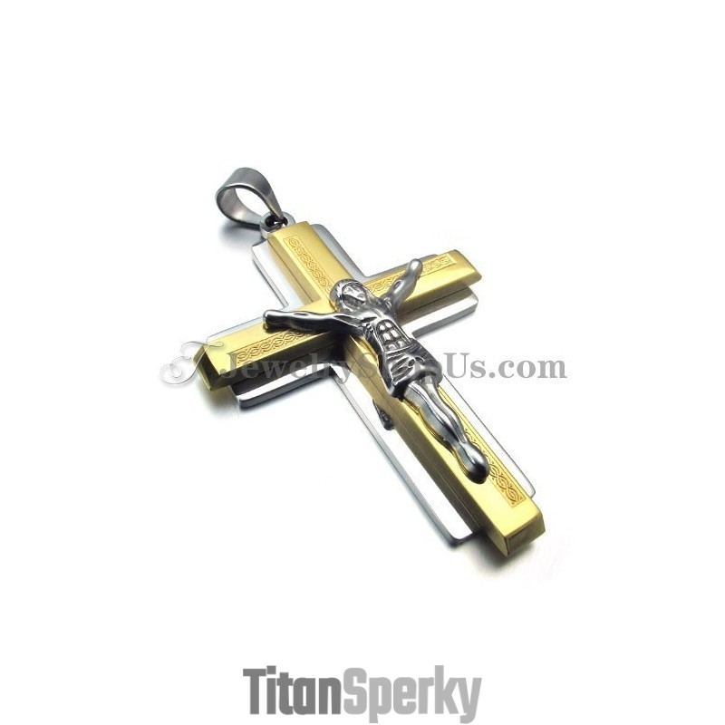 Módní Zlatý Titanový Přívěsek S Ježíšovým Křížem