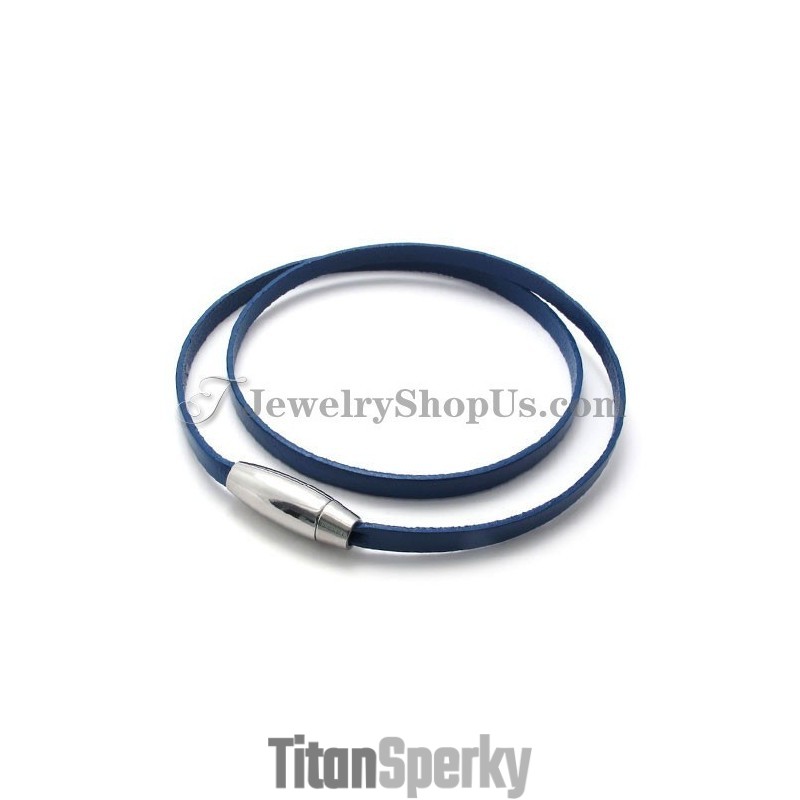 Módní Modrý Kožený Náramek S Titanem
