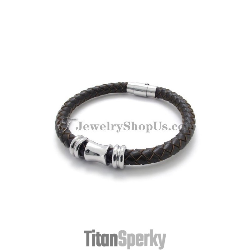 Elegantní Hnědý Kožený Titanový Náramek Elegantní Hnědý Kožený Titanový Náramek