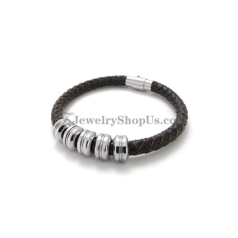 Elegantní Černý Kožený A Titanový Náramek