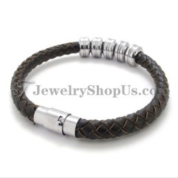 Elegantní Černý Kožený A Titanový Náramek