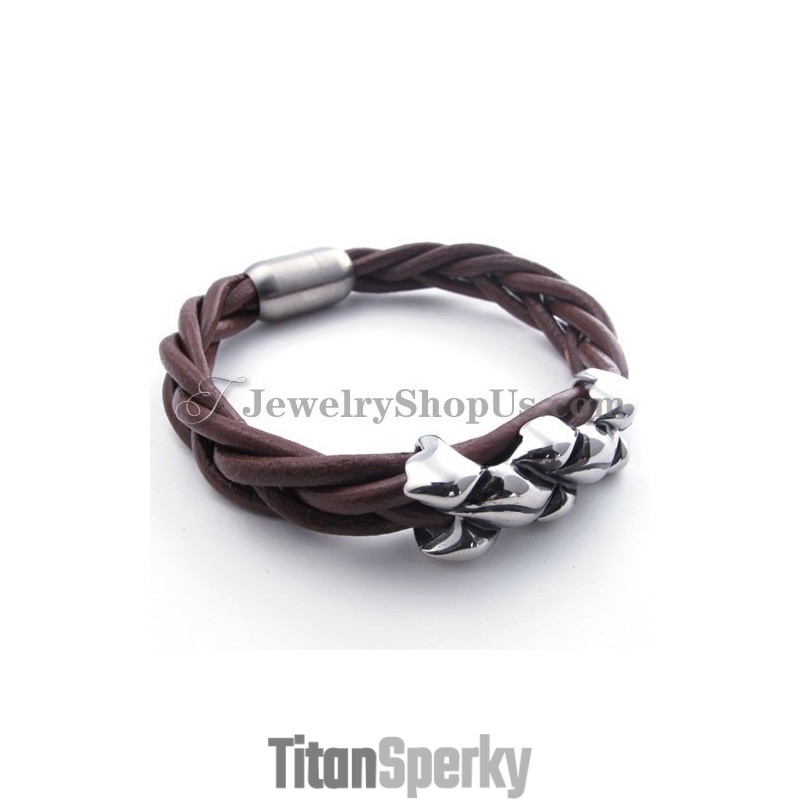 Elegantní Hnědý Titanový Kožený Náramek