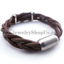 Elegantní Hnědý Titanový Kožený Náramek