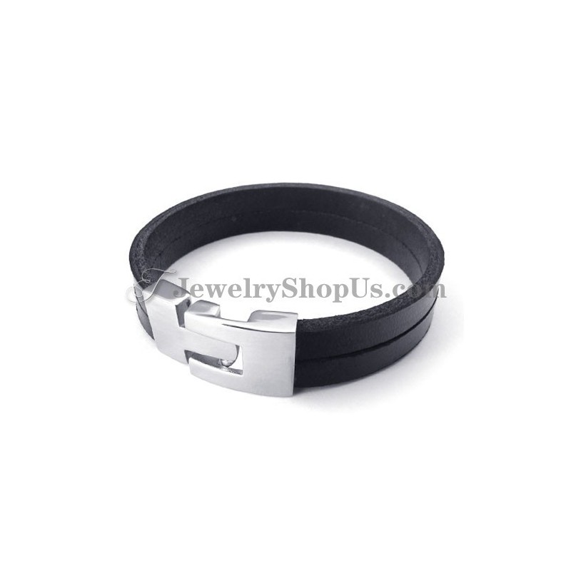 Elegantní Černý Kožený Náramek S Titanem