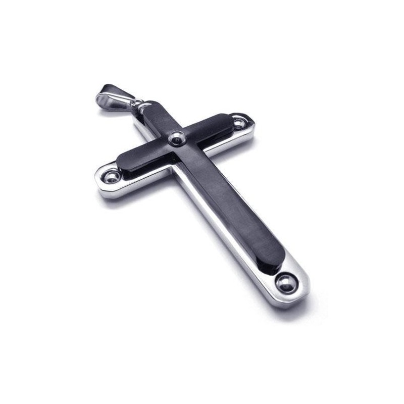 Pánský Černý Náhrdelník S Křížem A Přívěskem Z Čistého Titanu