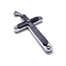 Pánský Černý Náhrdelník S Křížem A Přívěskem Z Čistého Titanu