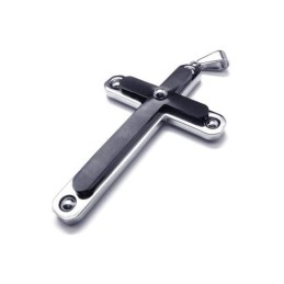 Pánský Černý Náhrdelník S Křížem A Přívěskem Z Čistého Titanu